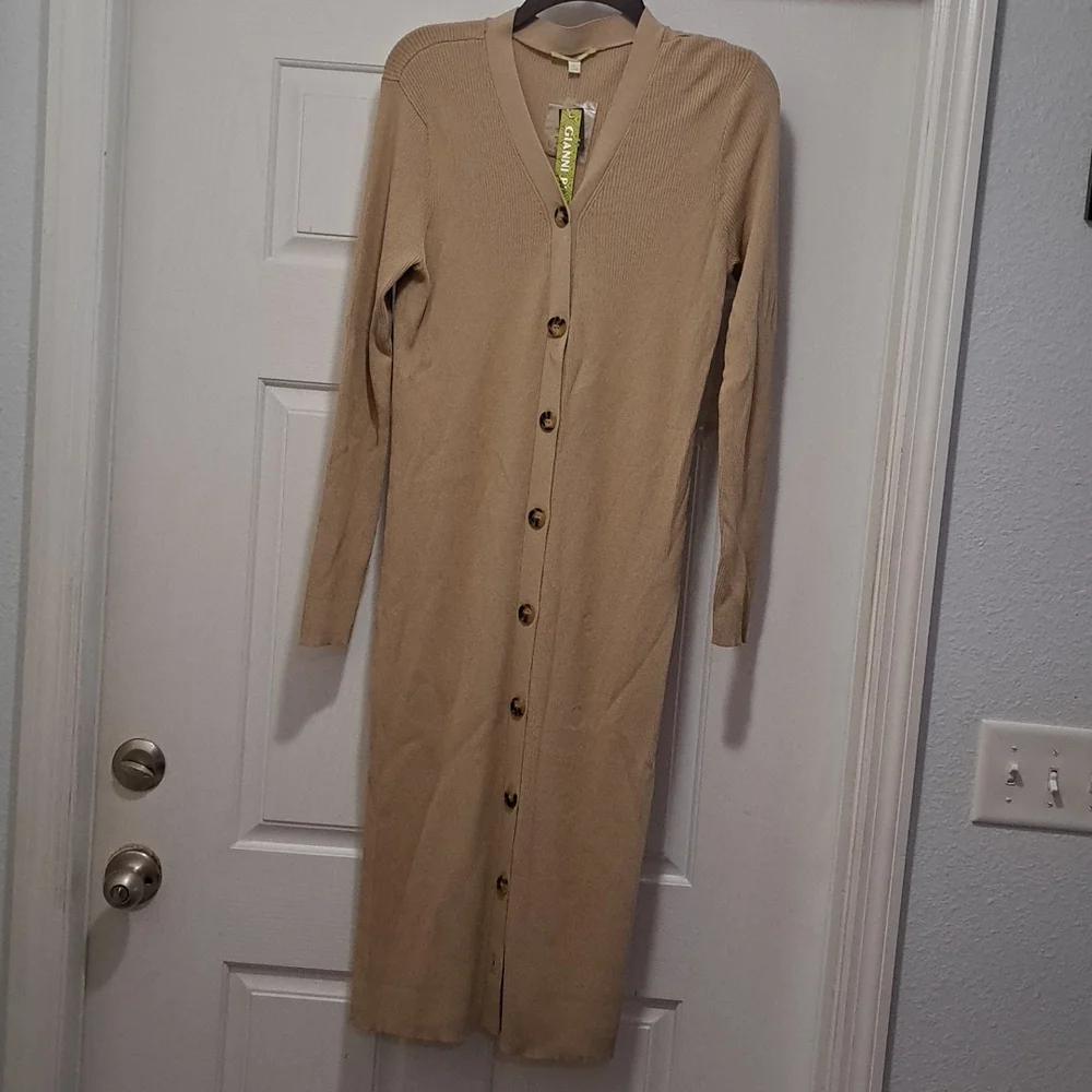 Gianni Bini V-Neck Cardigan Sweater Dress - Picture 2 of 8